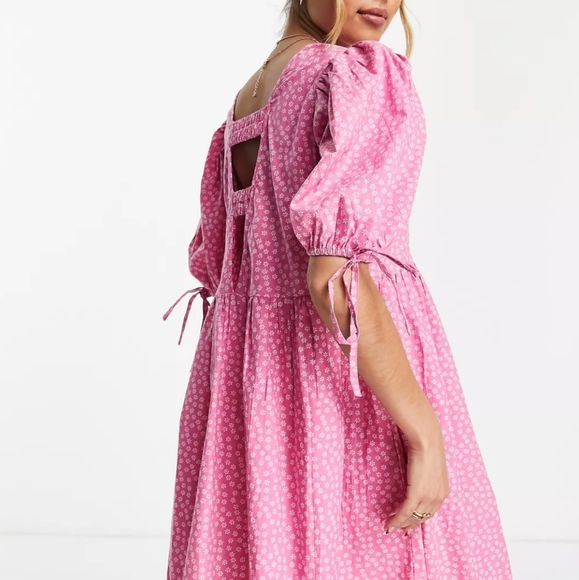 NWT ASOS Influence Mini Smock Dress Pink Floral (US 6 equivalent to a UK 10) - Picture 2 of 6